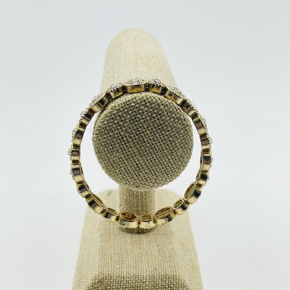 Rhinestone Encrusted Disc Stretch Bracelet Gold Tone Glam Bling Sparkle Holiday - Picture 5 of 6